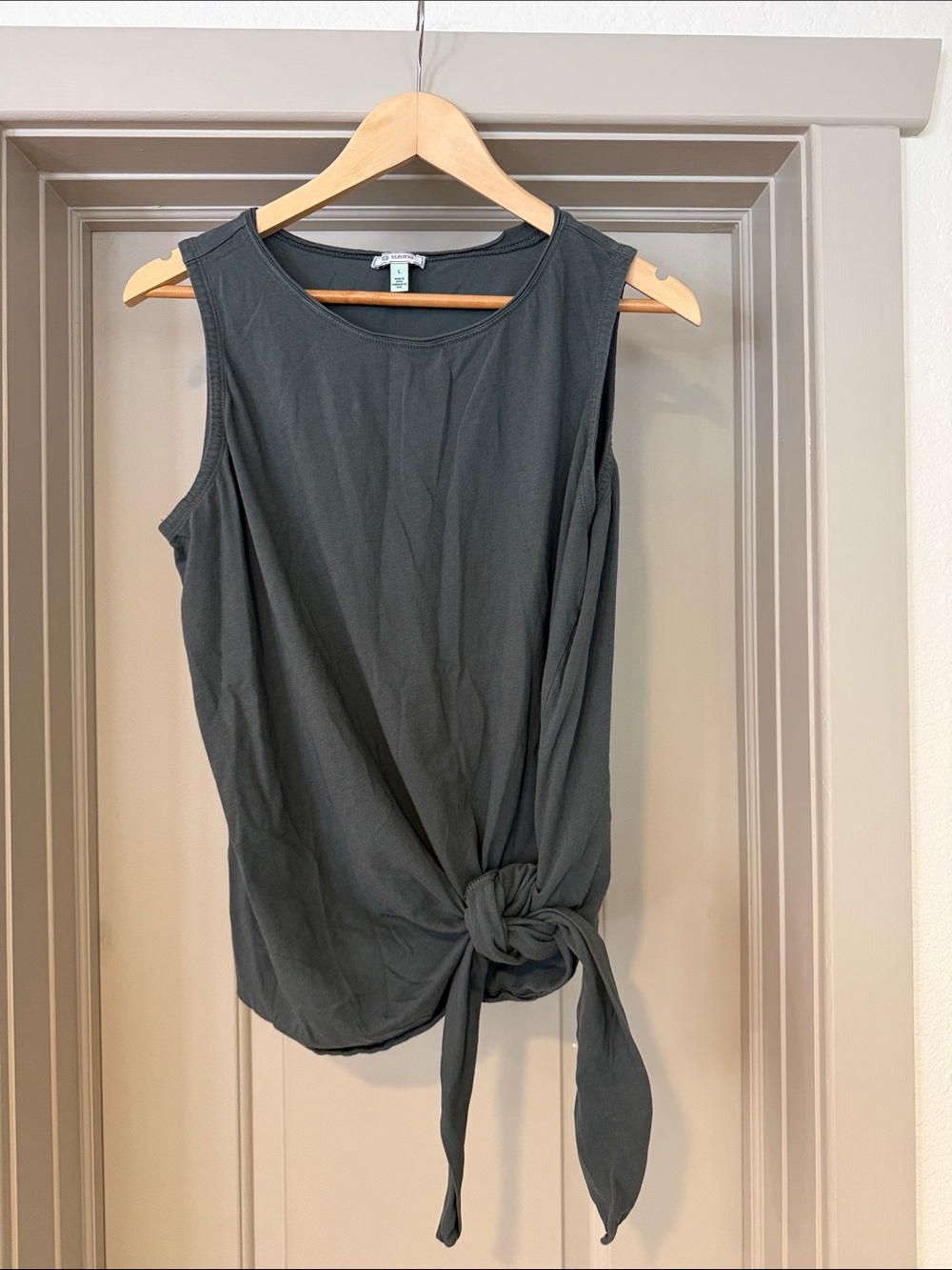 Susina Knot-Tie Sleeveless Tank Top - Charcoal